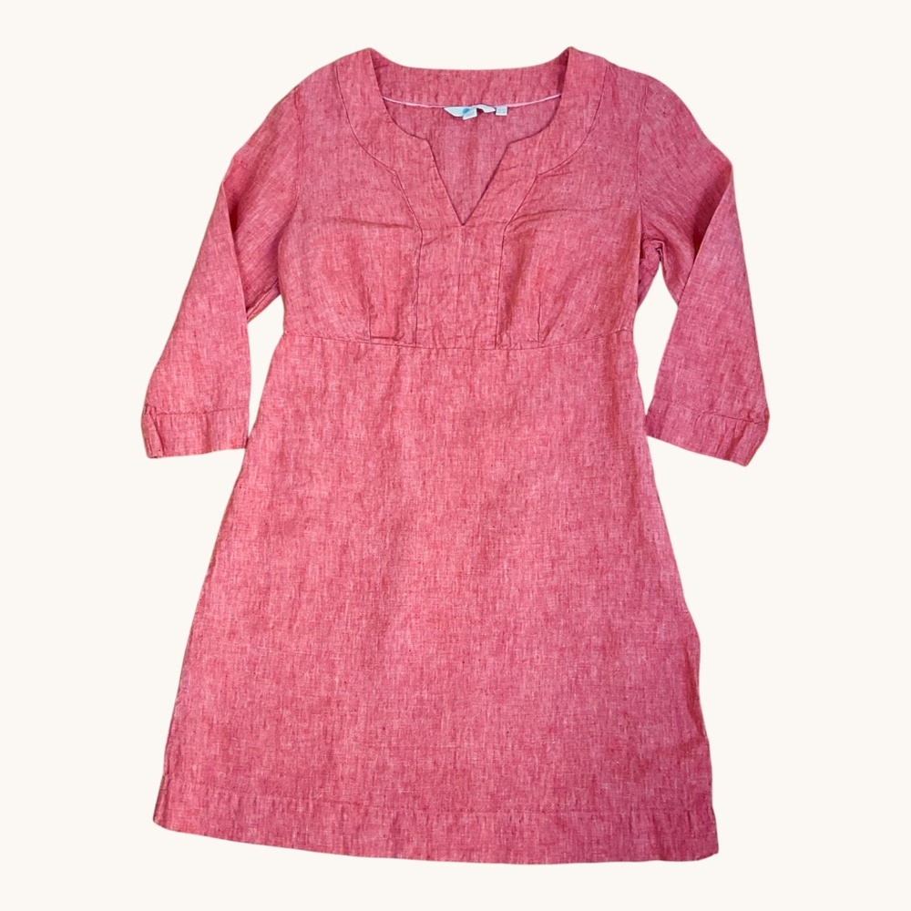 Boden Linen Dress V-Neck Red Orange (8) - Picture 4 of 7